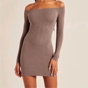 Abercrombie & Fitch Off the Shoulder Taupe Midi Dress